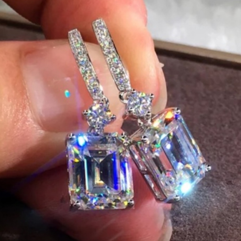 18K Emerald Cut Earrings